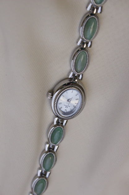 Silver Oval Jade Cabochon Watch (photo 3)