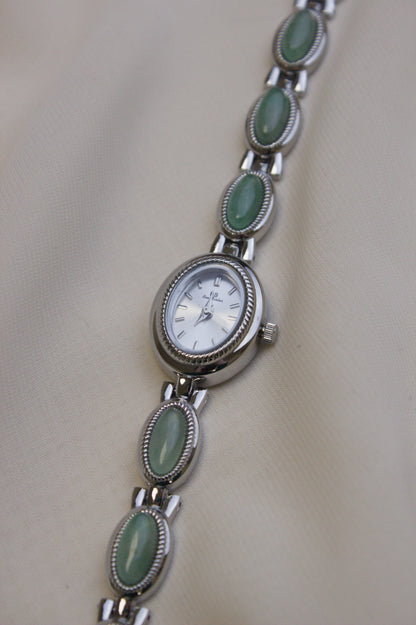Silver Oval Jade Cabochon Watch (photo 4)