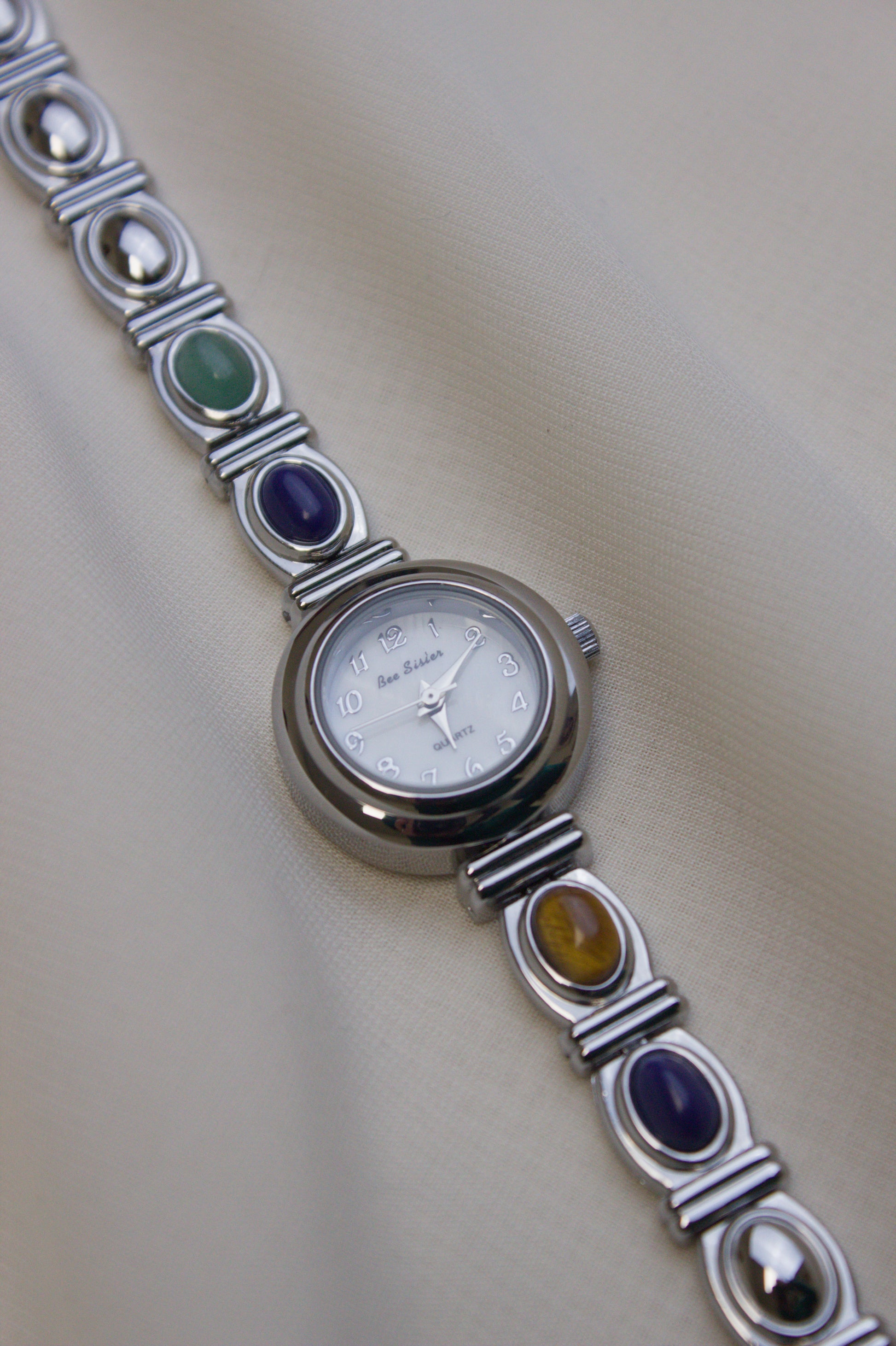 Silver Round Rainbow Gem Watch (photo 1)
