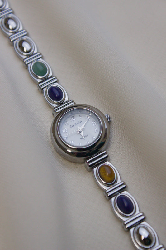 Silver Round Rainbow Gem Watch (photo 1)