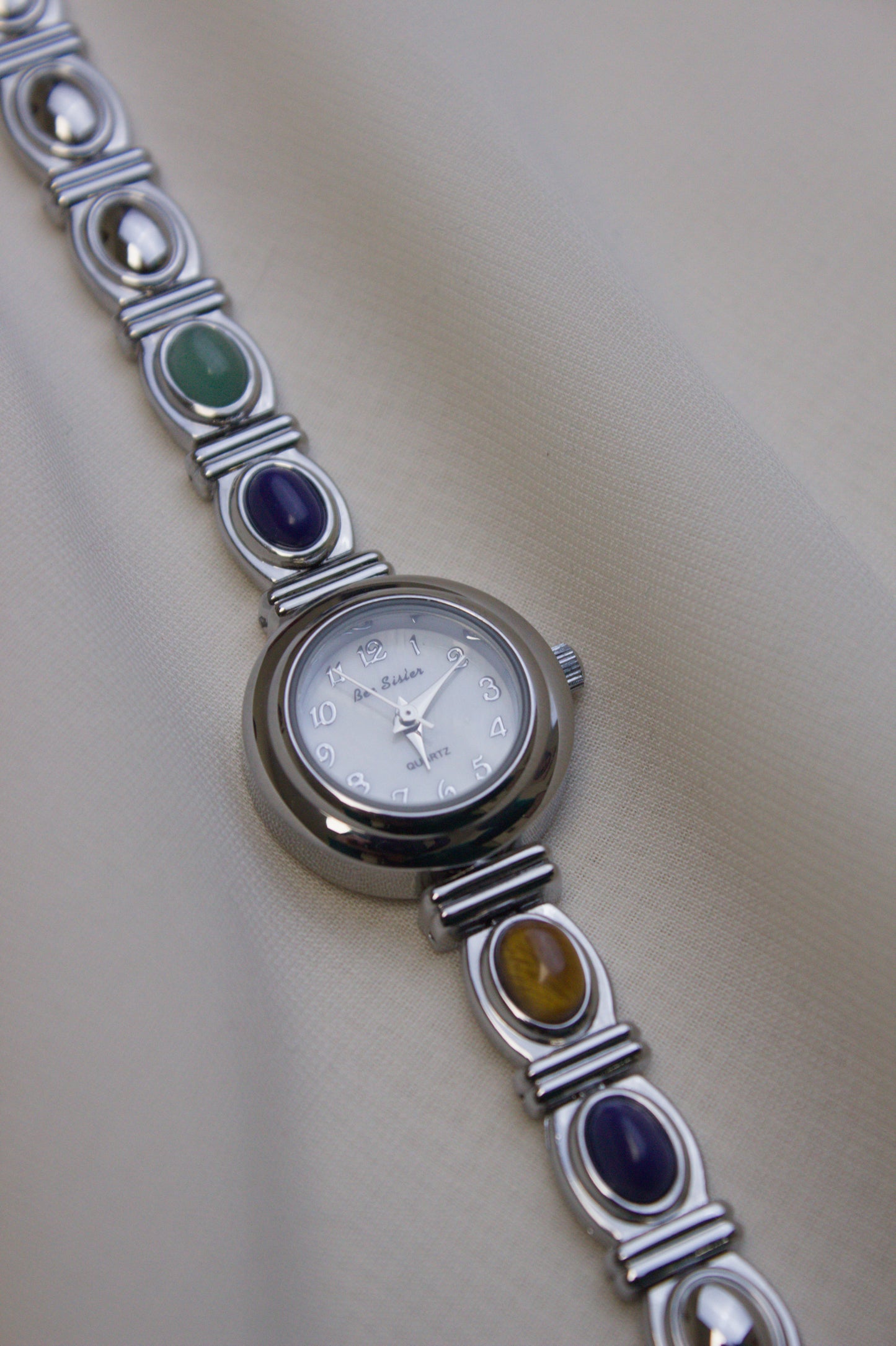 Silver Round Rainbow Gem Watch (photo 2)