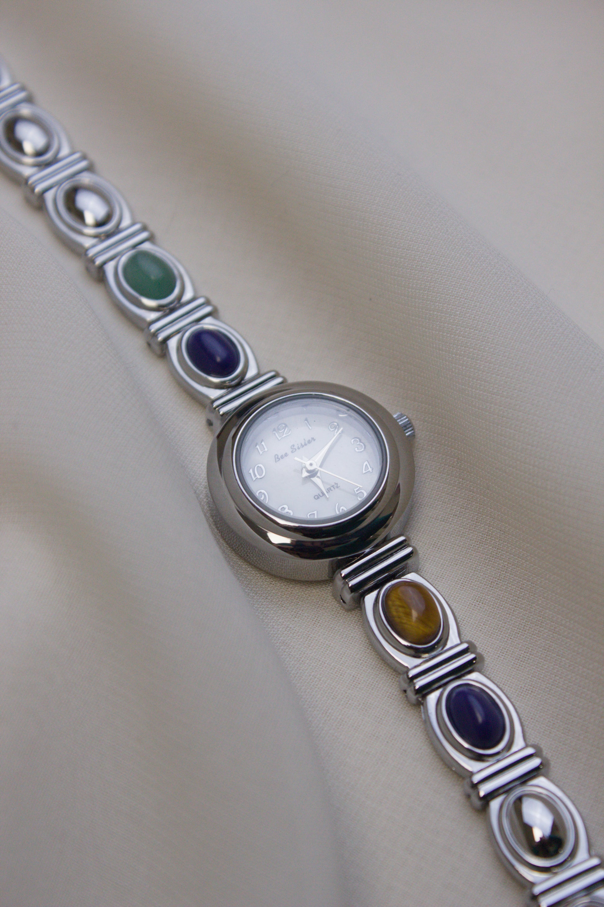 Silver Round Rainbow Gem Watch (photo 8)