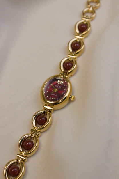 GEDI Gold Oval Garnet-Loop Watch (photo 3)