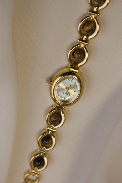 GEDI Gold Oval Tiger's-Eye Loop Watch (photo 1)