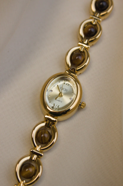 GEDI Gold Oval Tiger's-Eye Loop Watch (photo 2)