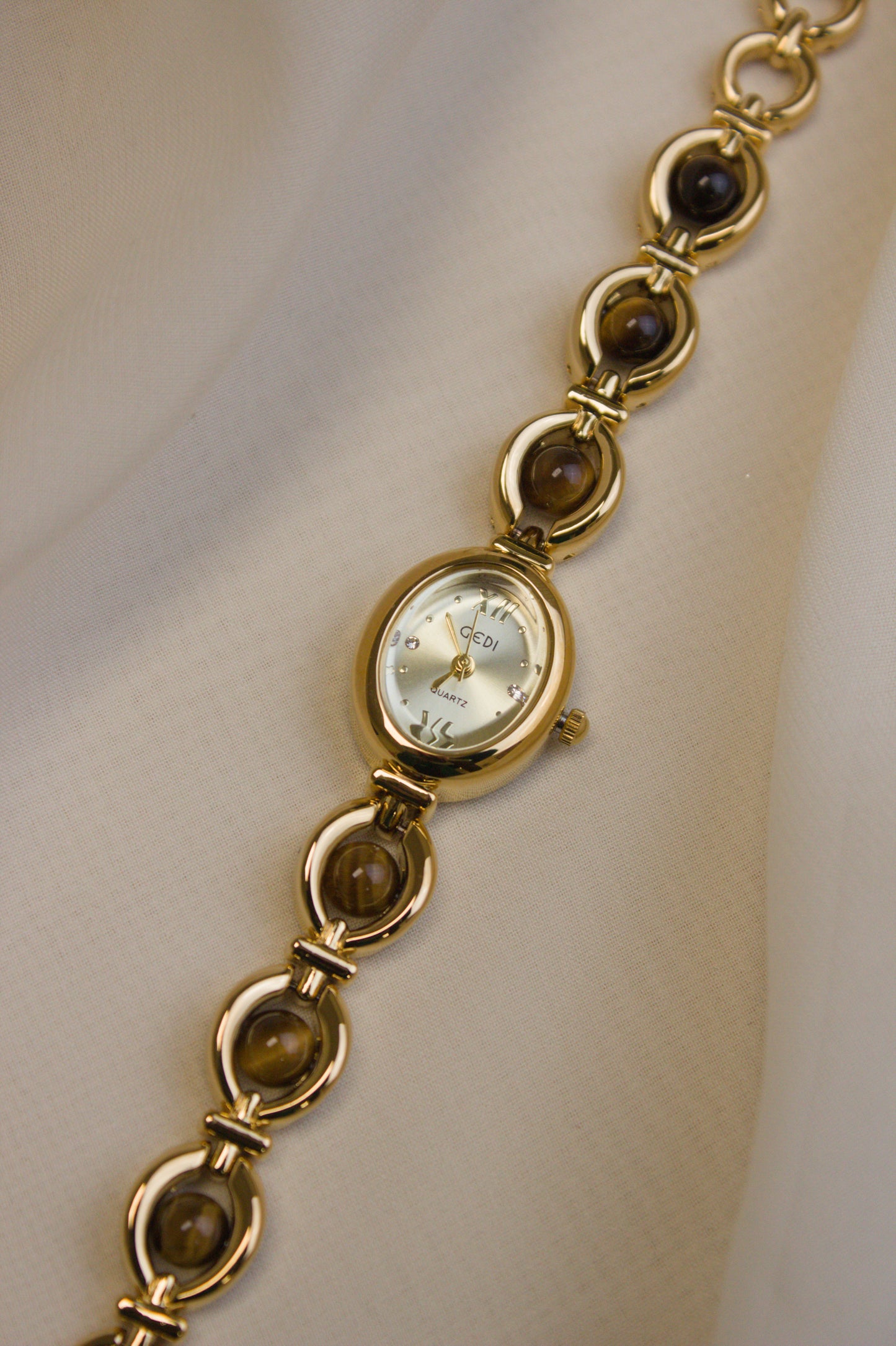GEDI Gold Oval Tiger's-Eye Loop Watch (photo 3)