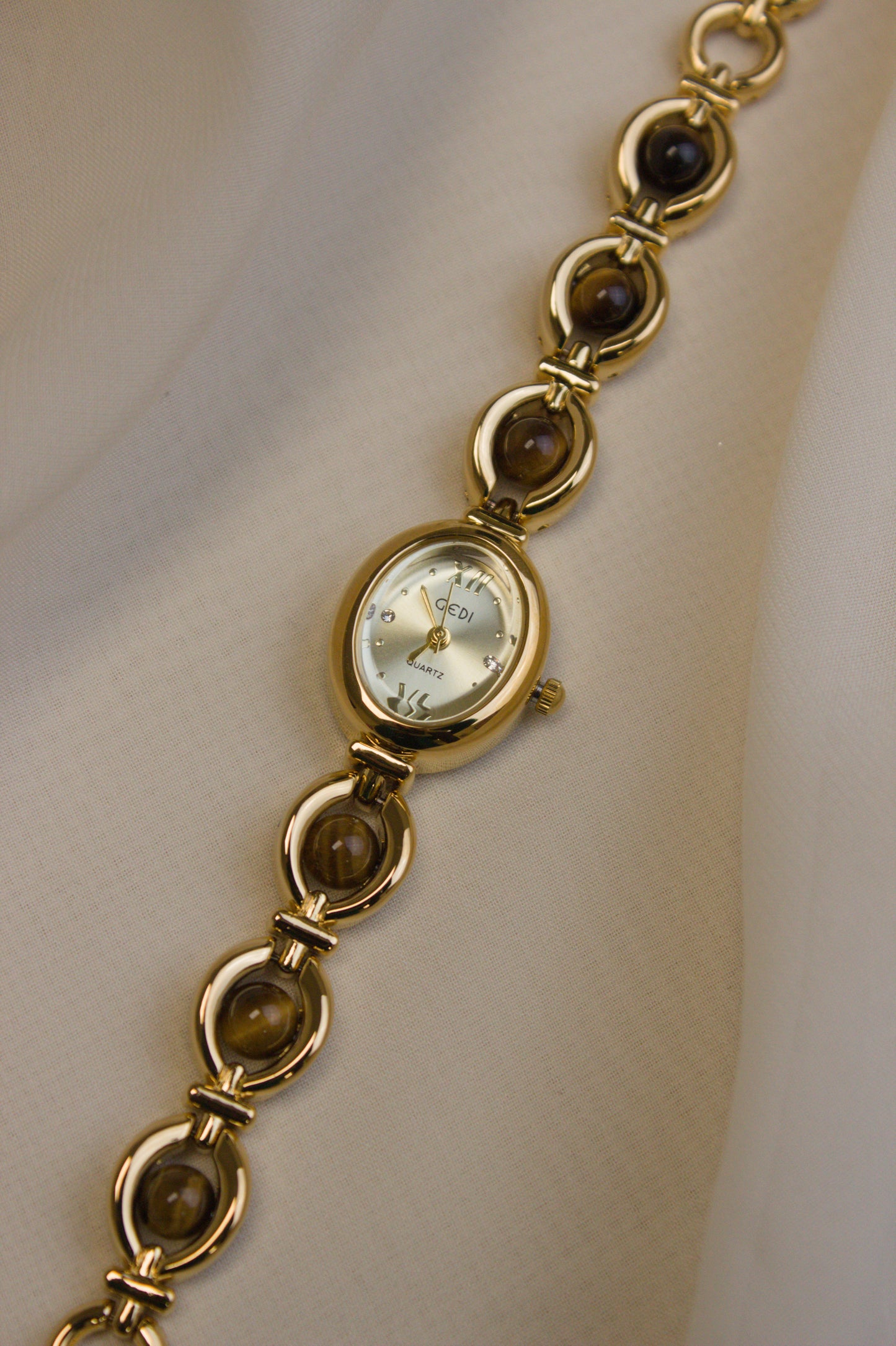 GEDI Gold Oval Tiger's-Eye Loop Watch (photo 4)