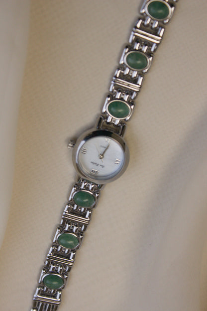 Silver Oval Jade Bar-Link Watch (photo 1)
