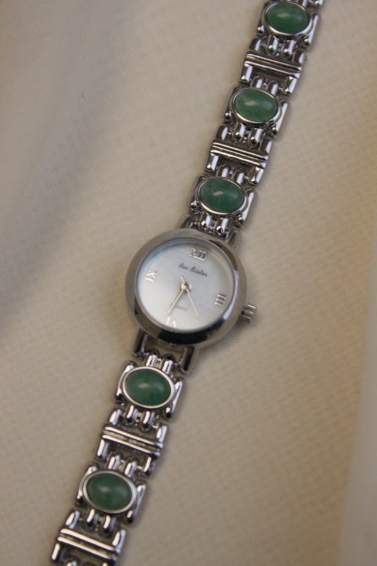 Silver Oval Jade Bar-Link Watch (photo 2)