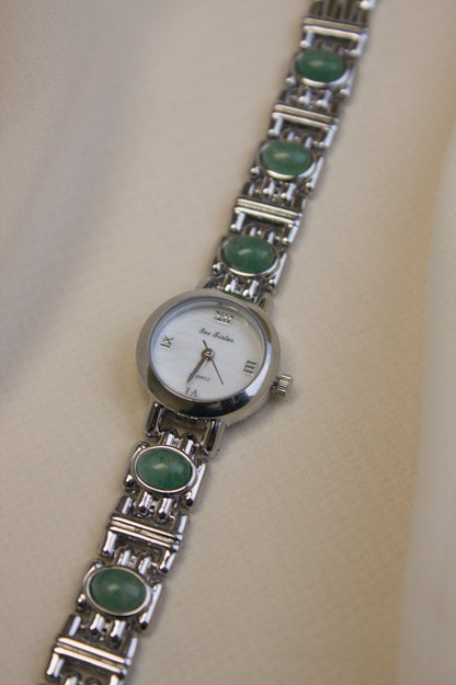 Silver Oval Jade Bar-Link Watch (photo 3)