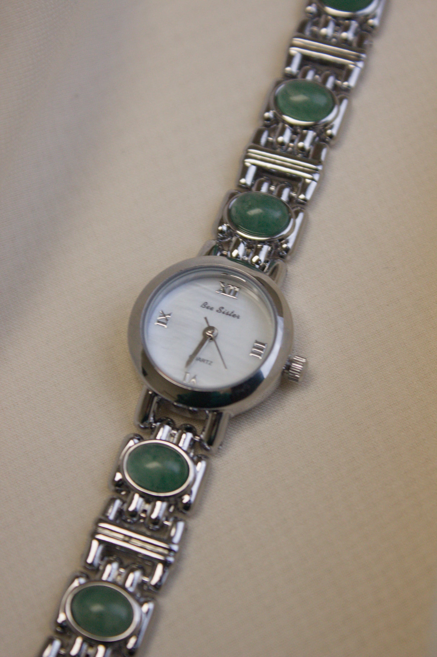 Silver Oval Jade Bar-Link Watch (photo 4)