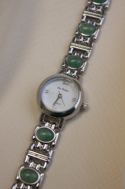 Silver Oval Jade Bar-Link Watch (photo 4)