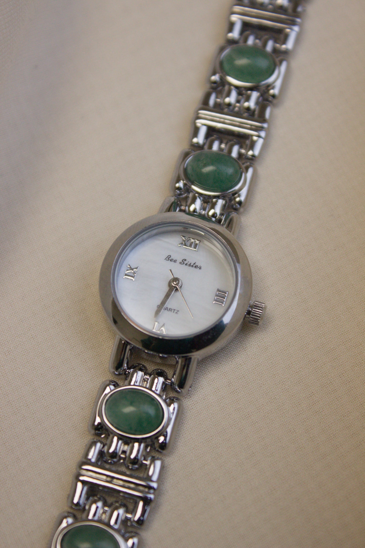 Silver Oval Jade Bar-Link Watch (photo 7)