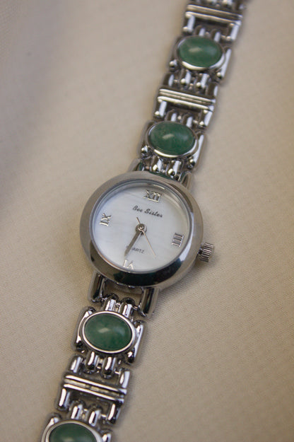 Silver Oval Jade Bar-Link Watch (photo 7)