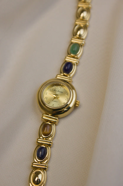 Gold Round Rainbow Cabochon Bar Watch (photo 2)