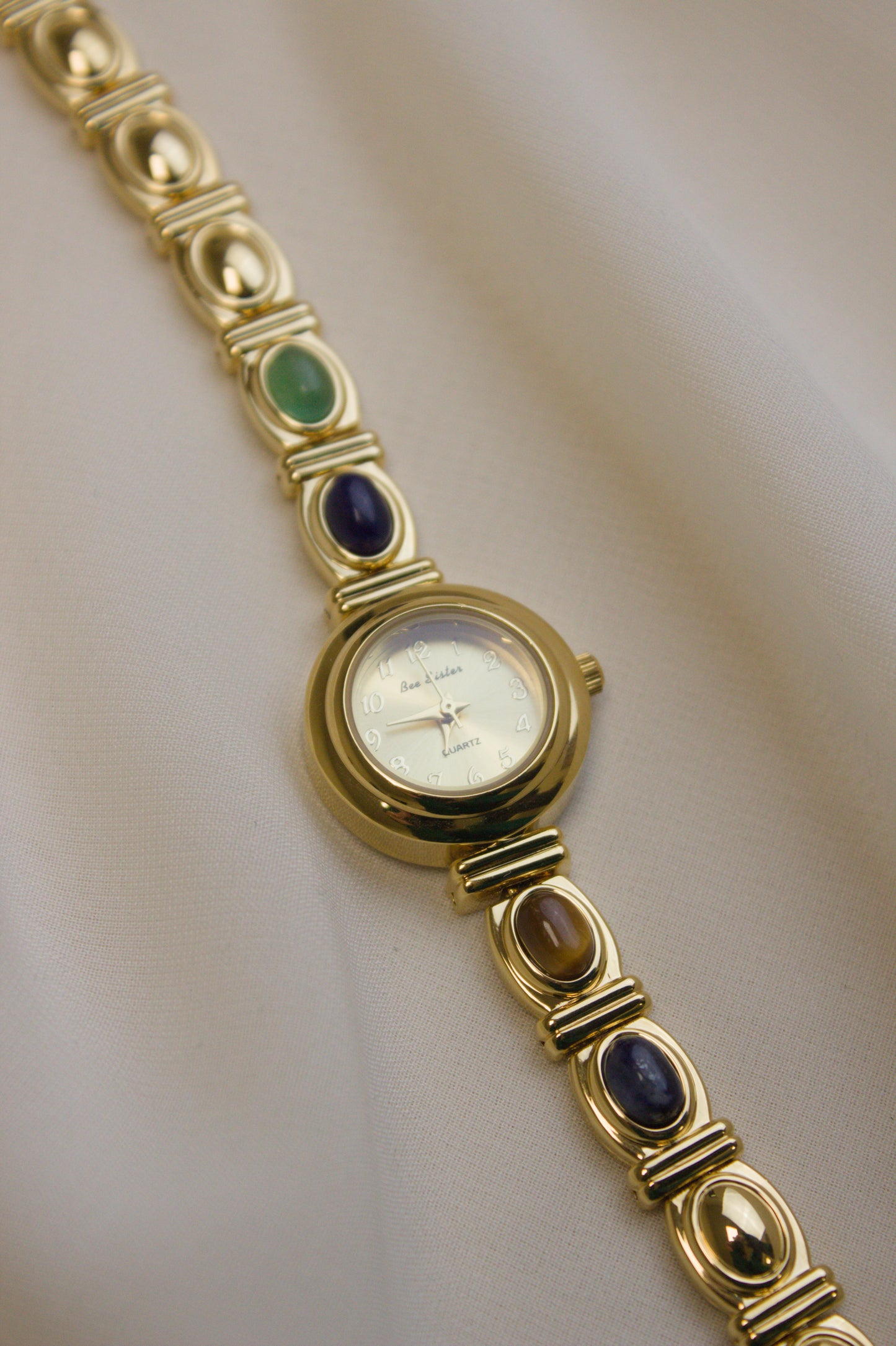 Gold Round Rainbow Cabochon Bar Watch (photo 3)