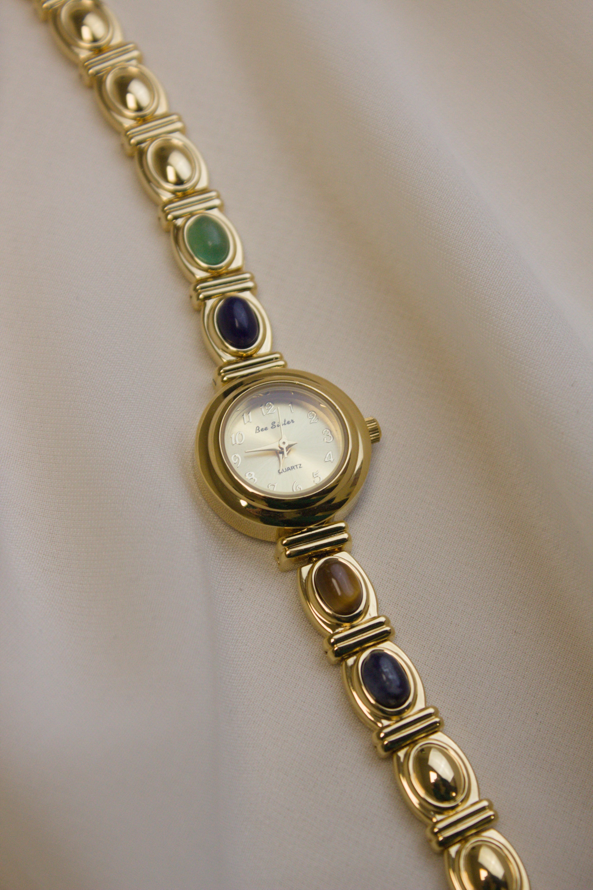 Gold Round Rainbow Cabochon Bar Watch (photo 4)