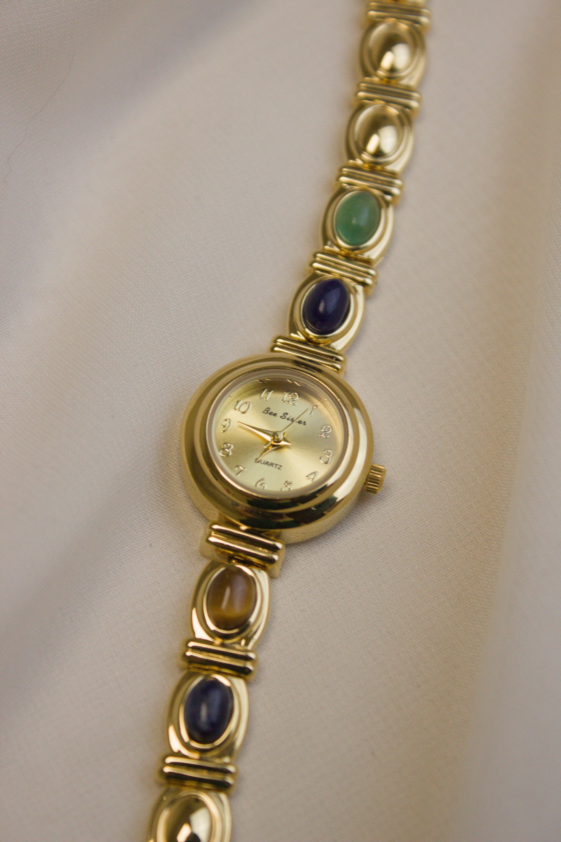 Gold Round Rainbow Cabochon Bar Watch (photo 5)