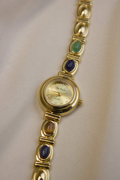 Gold Round Rainbow Cabochon Bar Watch (photo 5)