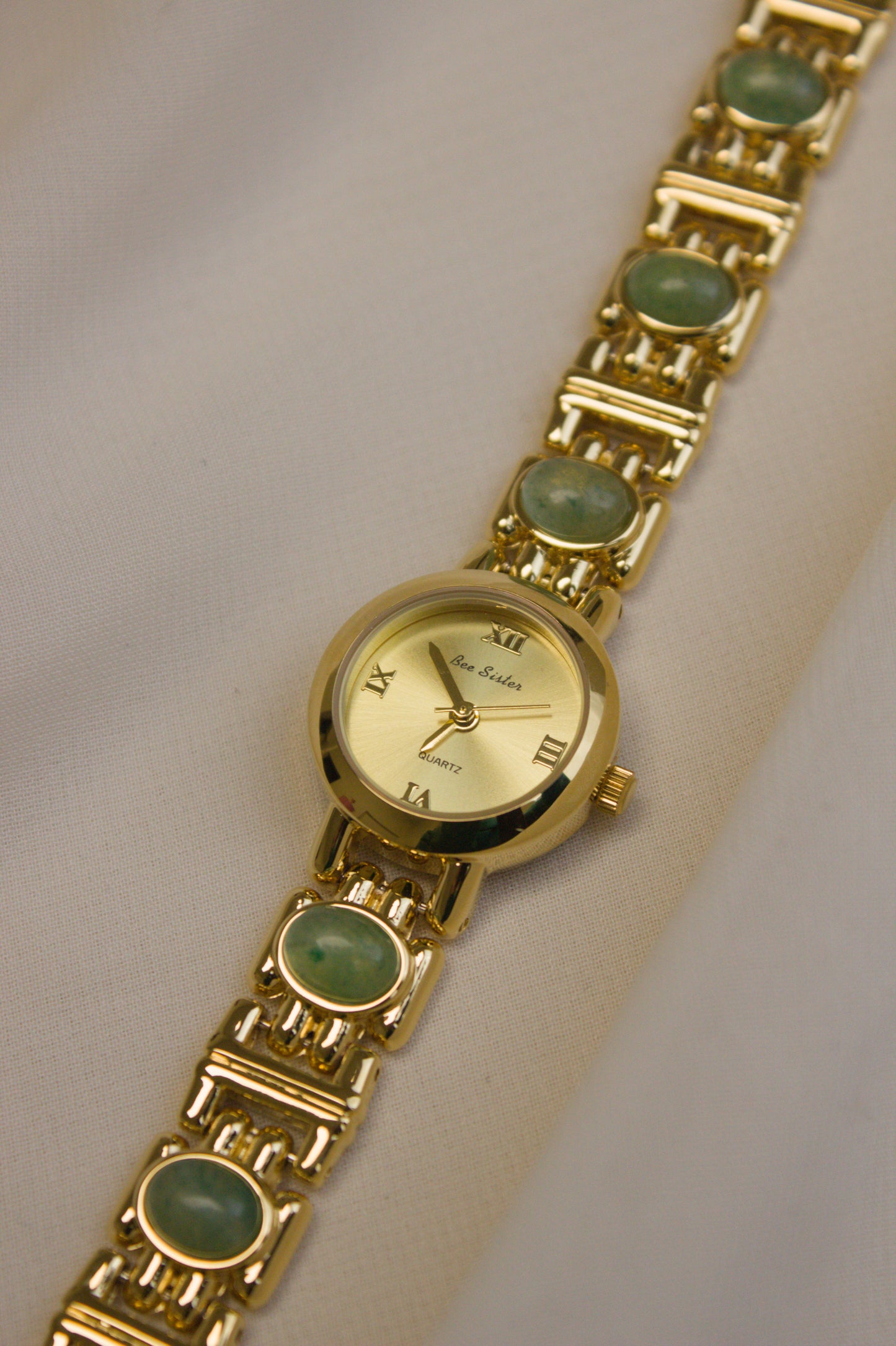 Gold Round Rainbow Cabochon Bar Watch (photo 6)