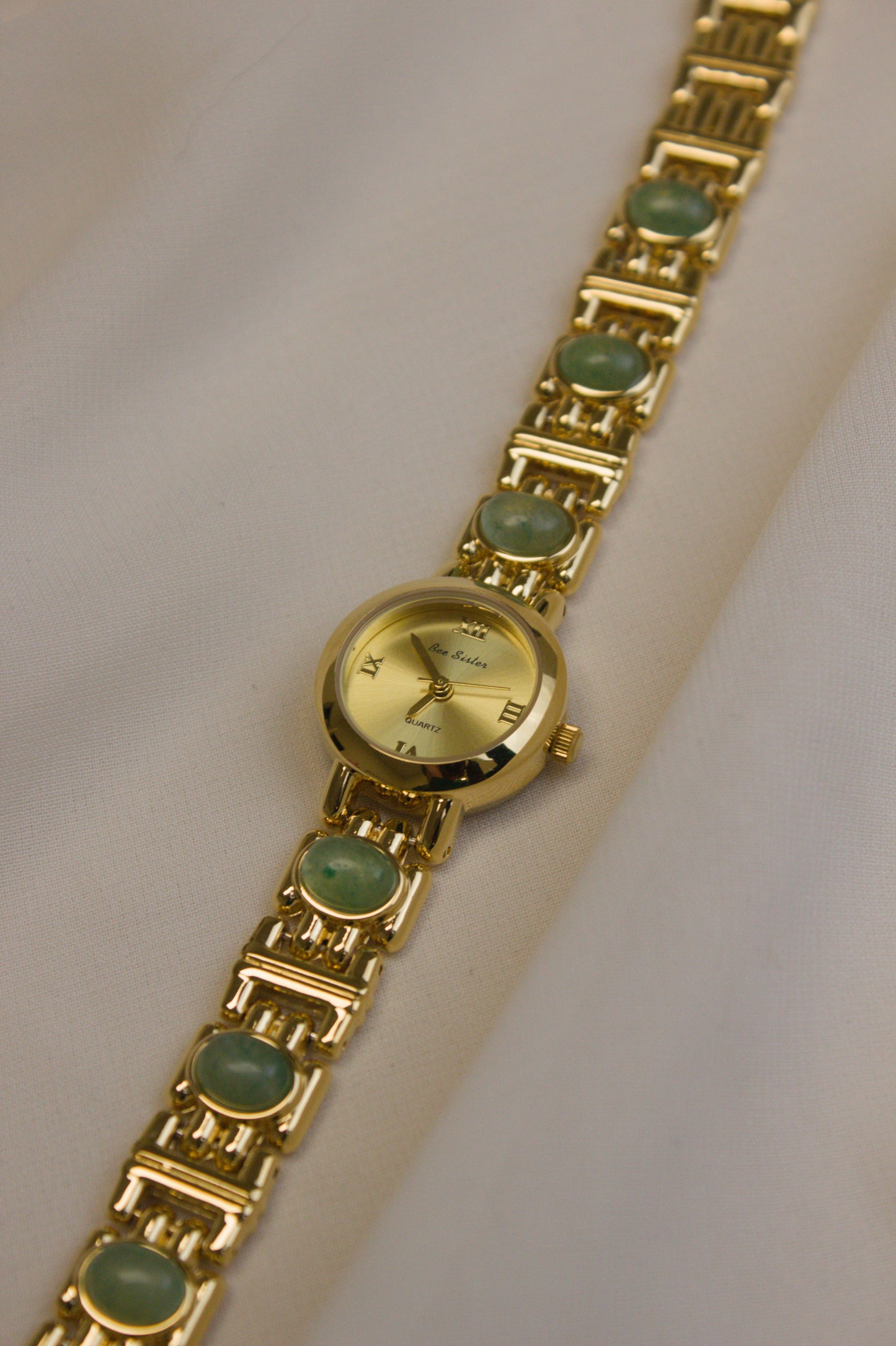 Gold Round Rainbow Cabochon Bar Watch (photo 7)