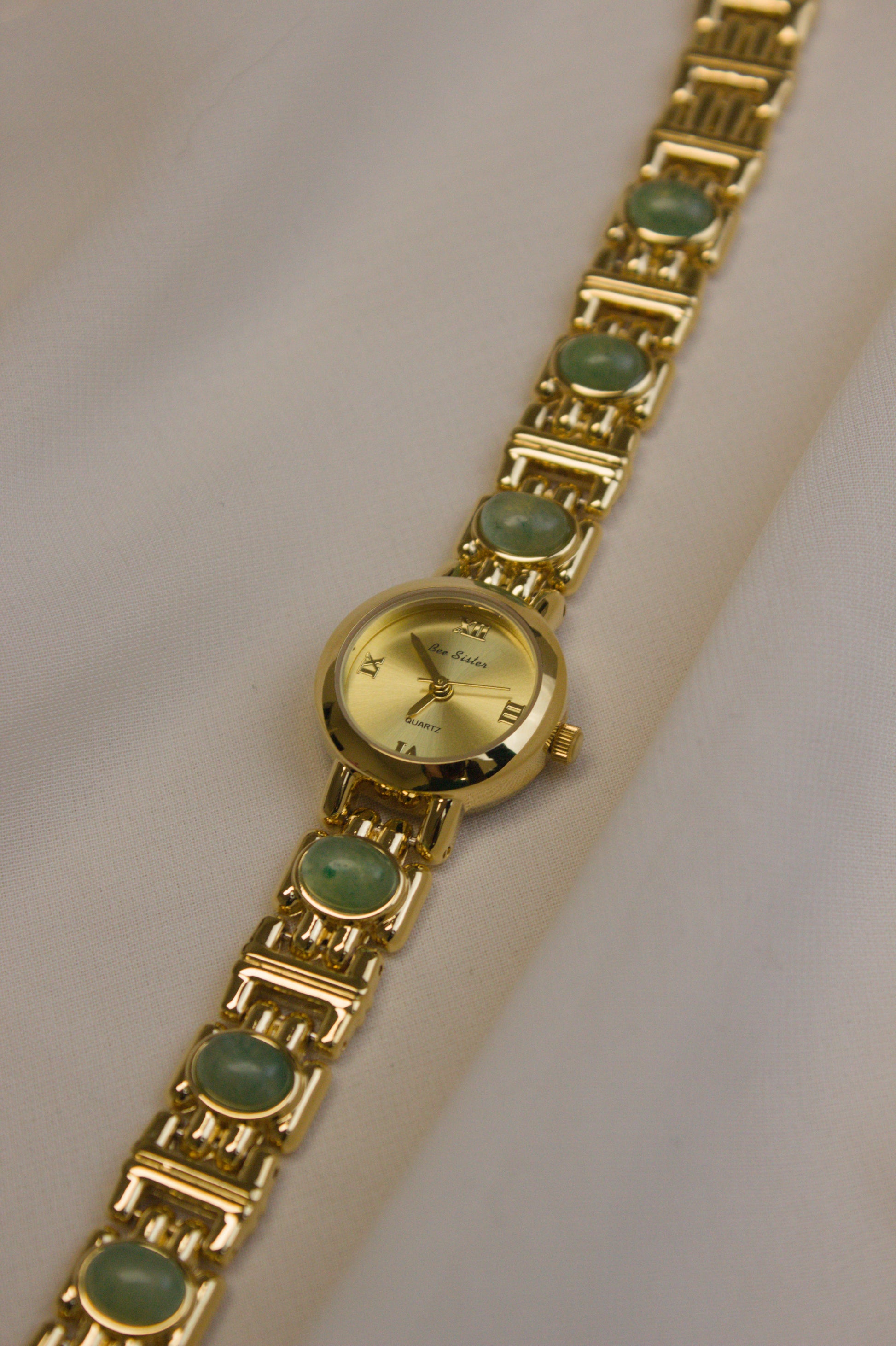 Gold Round Rainbow Cabochon Bar Watch (photo 7)