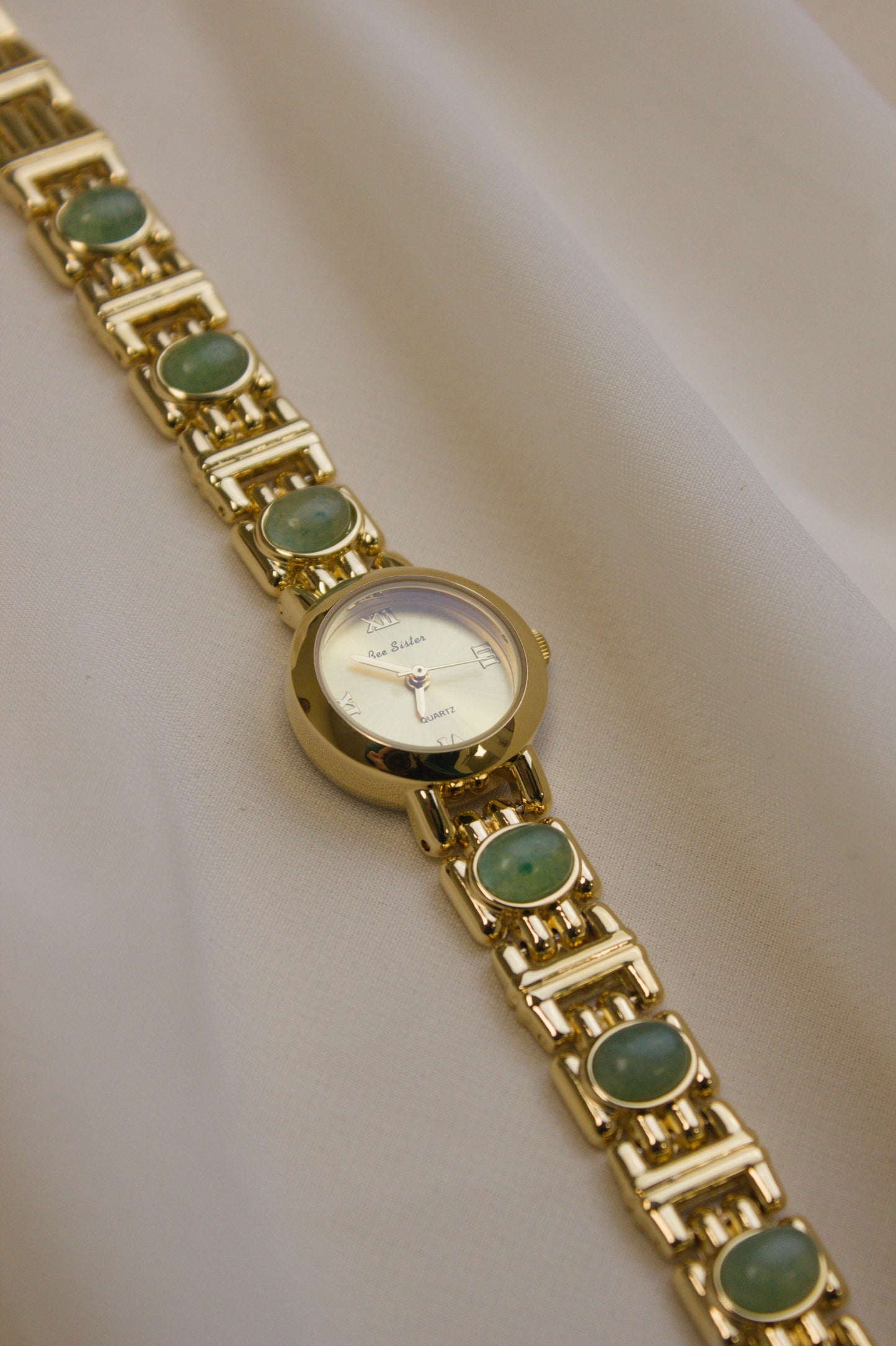 Gold Round Rainbow Cabochon Bar Watch (photo 8)