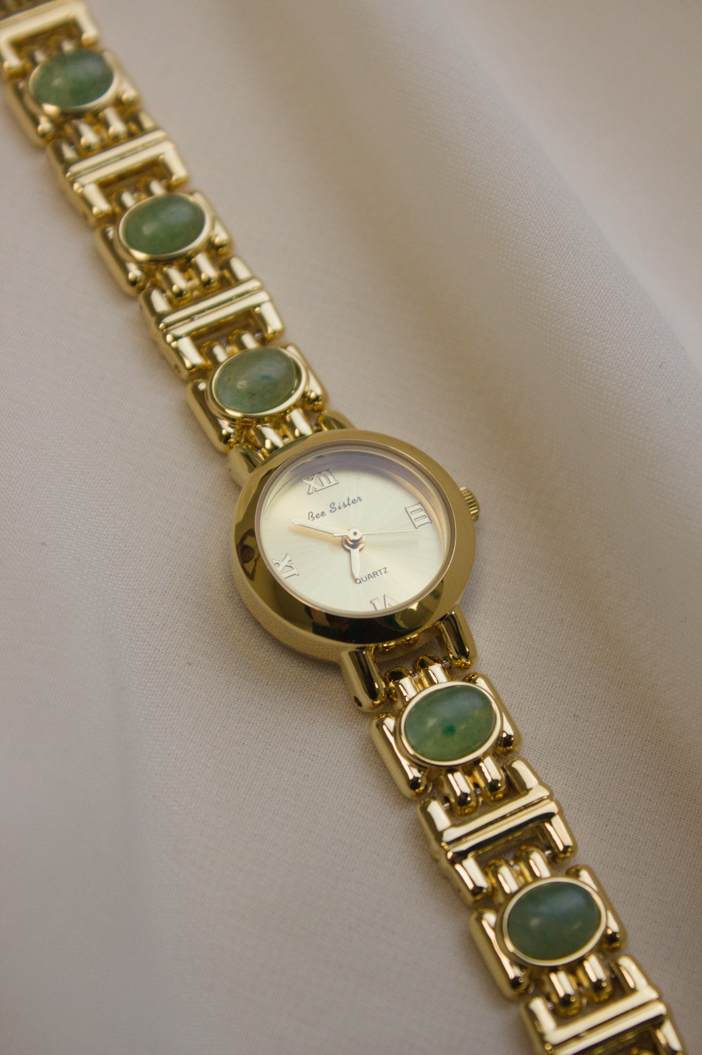 Gold Round Rainbow Cabochon Bar Watch (photo 9)