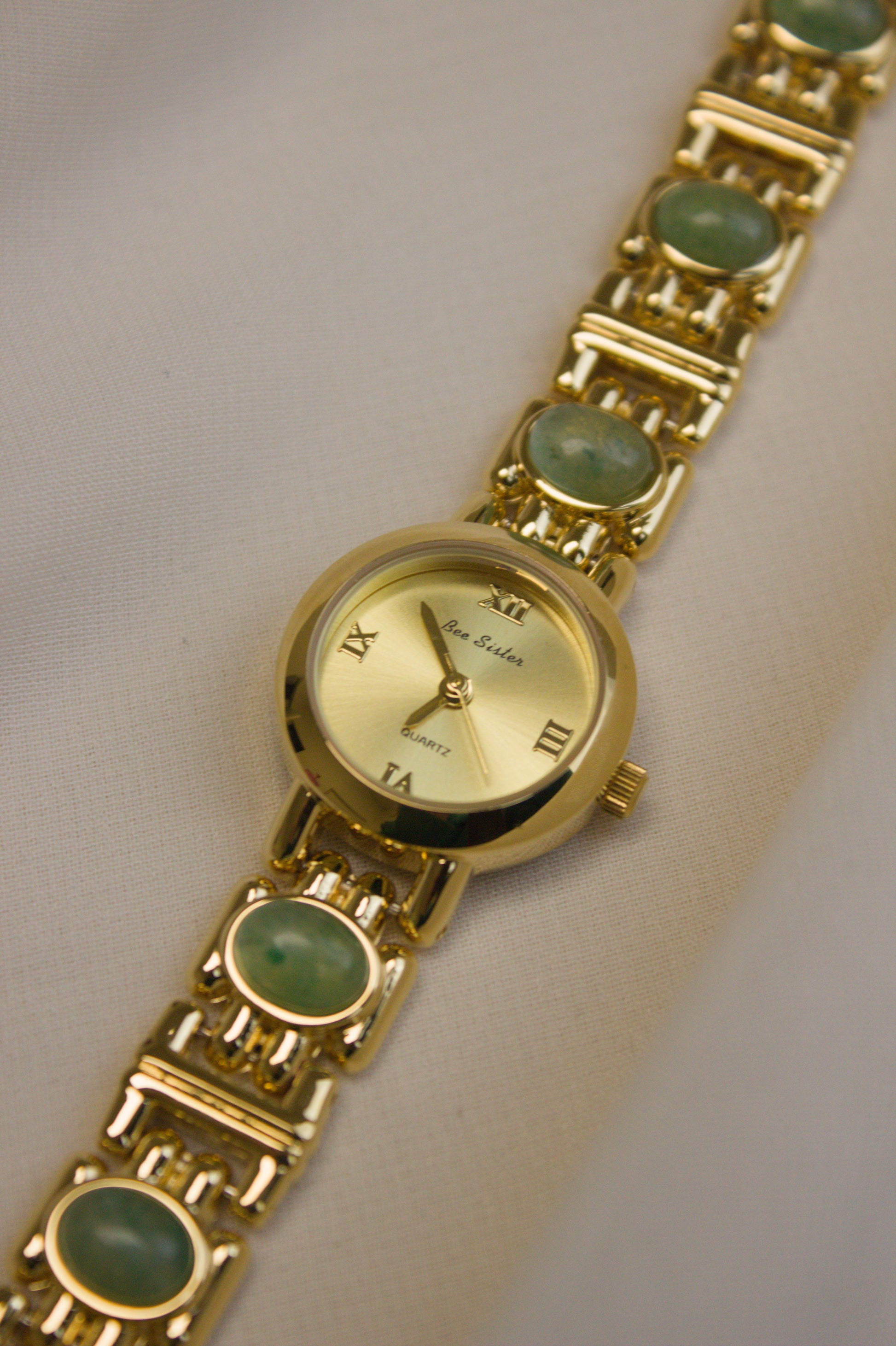 Gold Round Rainbow Cabochon Bar Watch (photo 10)
