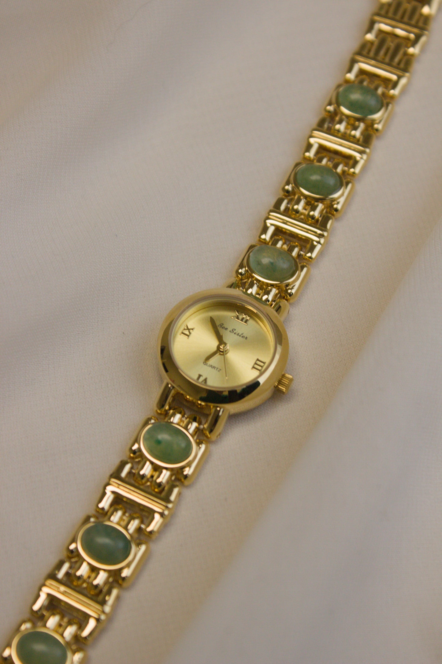 Gold Round Rainbow Cabochon Bar Watch (photo 11)