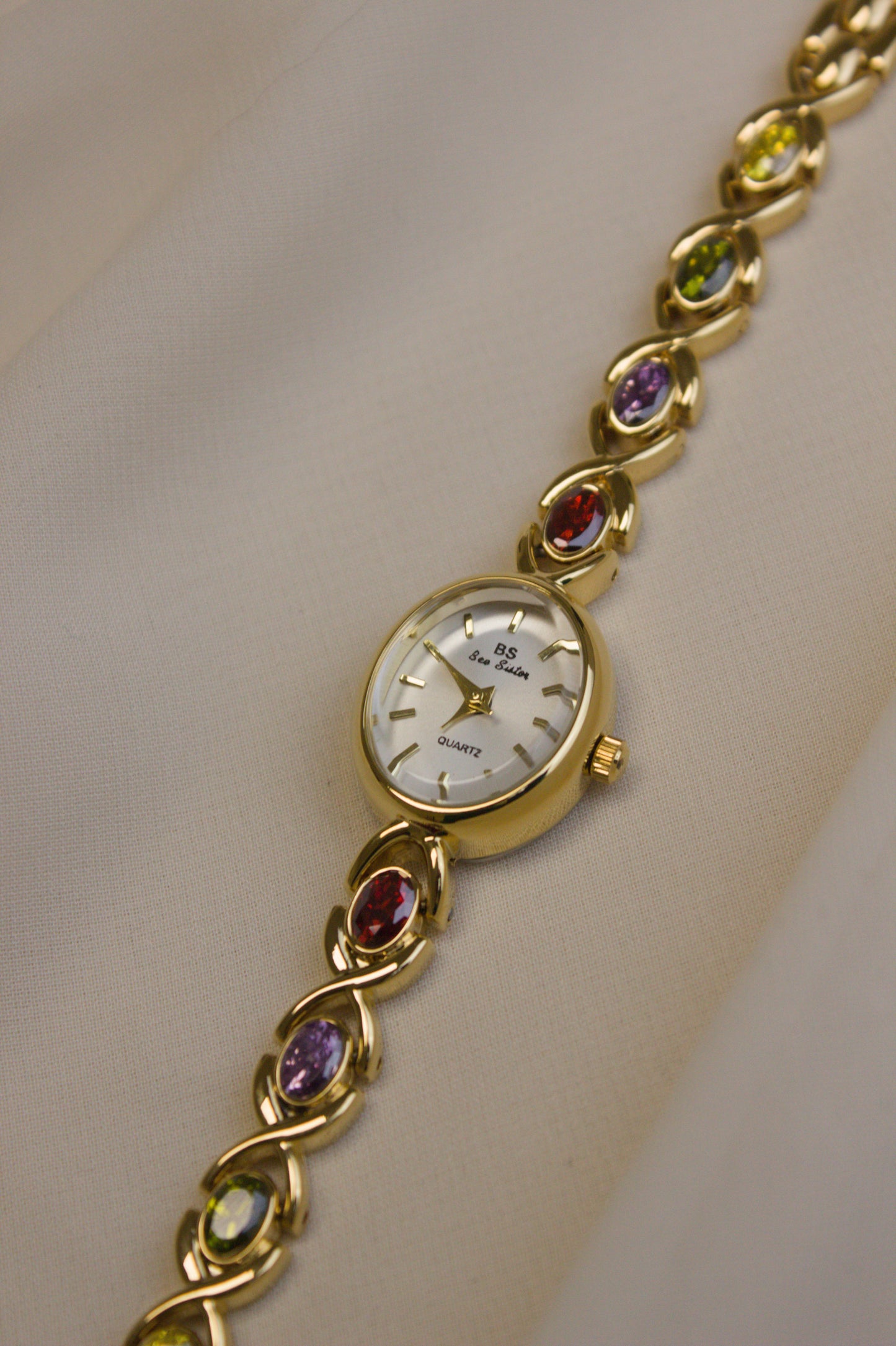 Gold Round Rainbow Cabochon Bar Watch (photo 12)