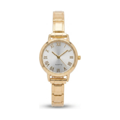 Gold Link Round Silver Roman Numeral Italian Watch
