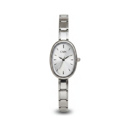 Silver Link Oval White Dial Italian Watch