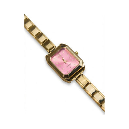 Gold Link Rectangular Pink Dial Italian Watch