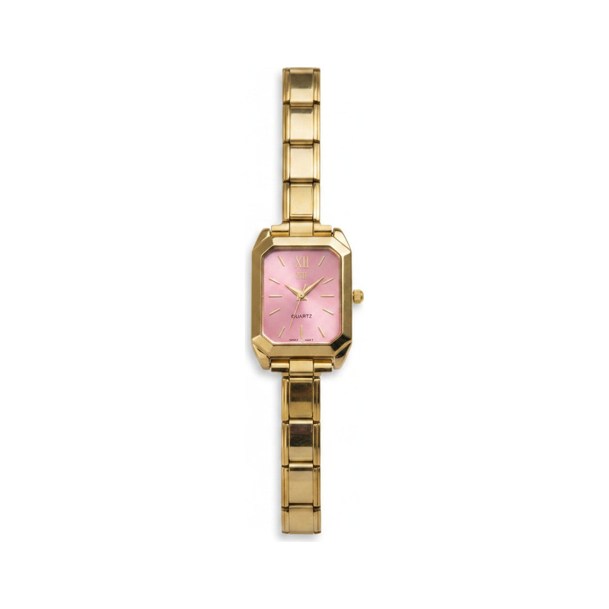 Gold Link Rectangular Pink Dial Italian Watch