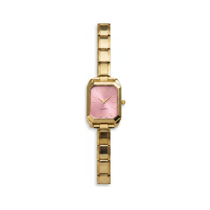 Gold Link Rectangular Pink Dial Italian Watch