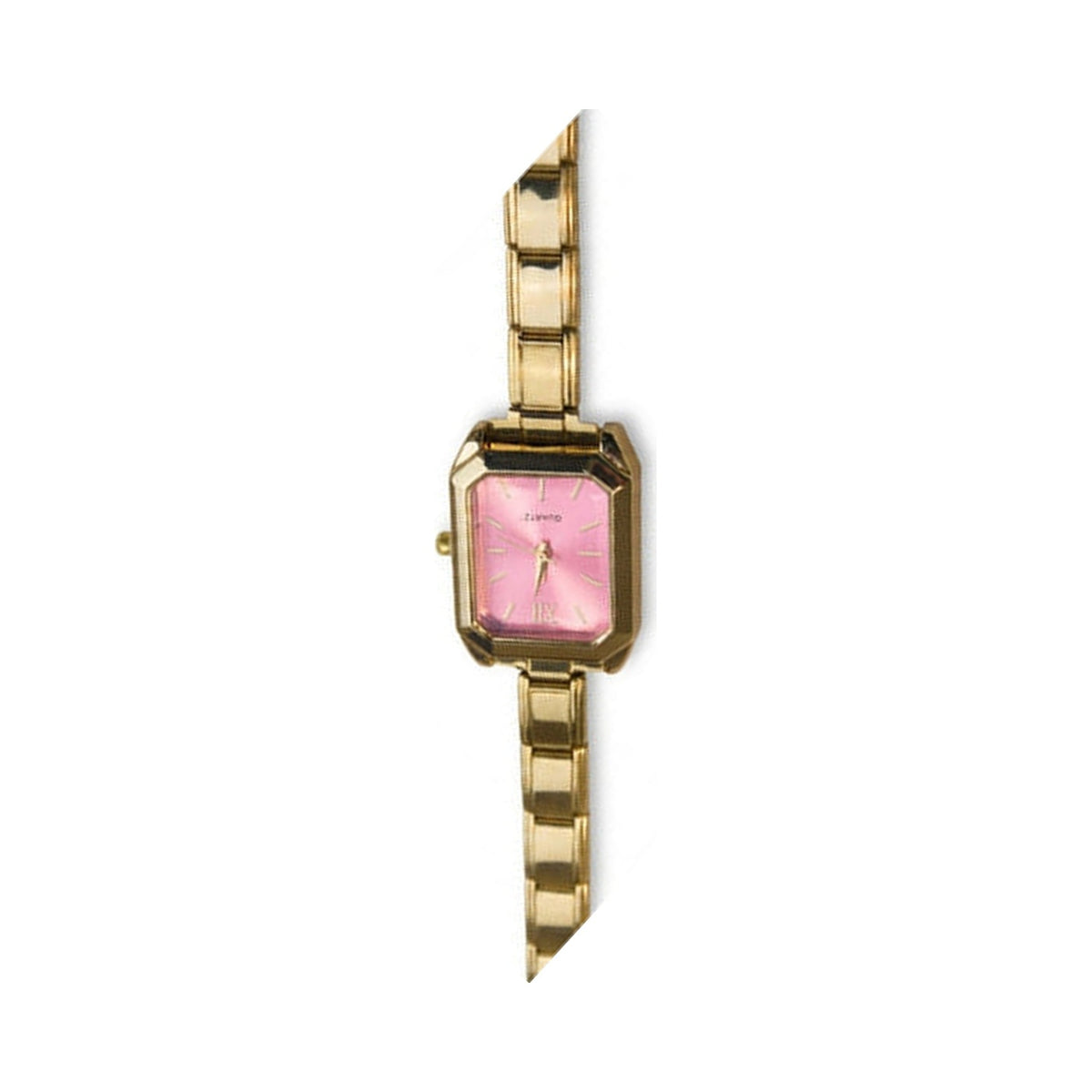 Gold Link Rectangular Pink Dial Italian Watch