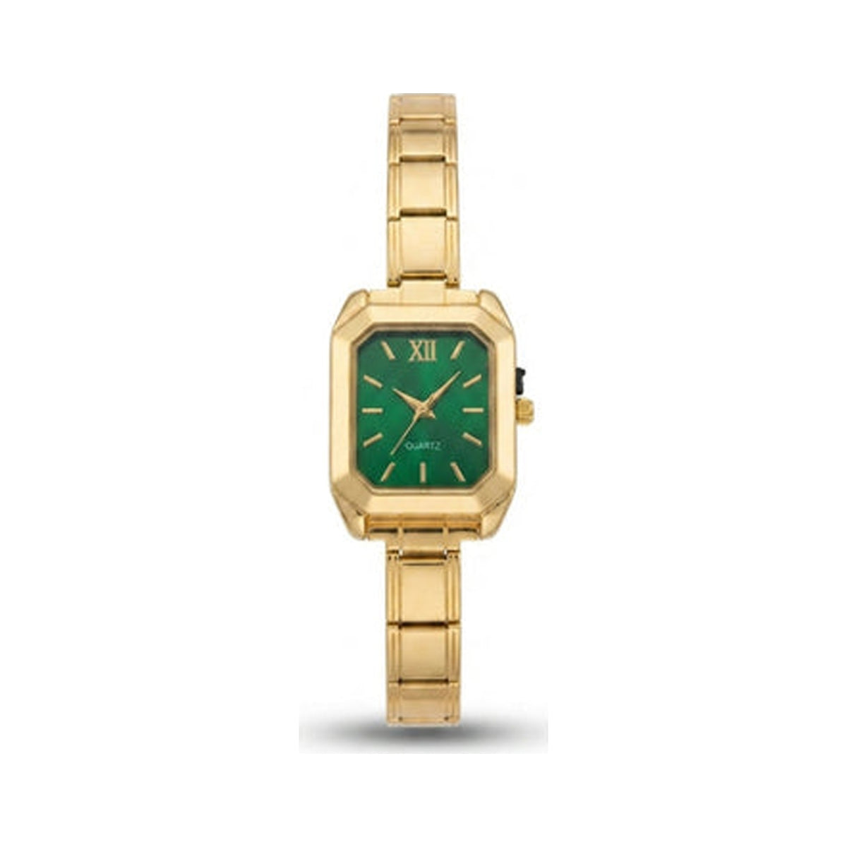 Gold Link Rectangular Emerald Green Dial Italian Watch