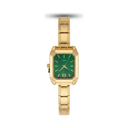 Gold Link Rectangular Emerald Green Dial Italian Watch
