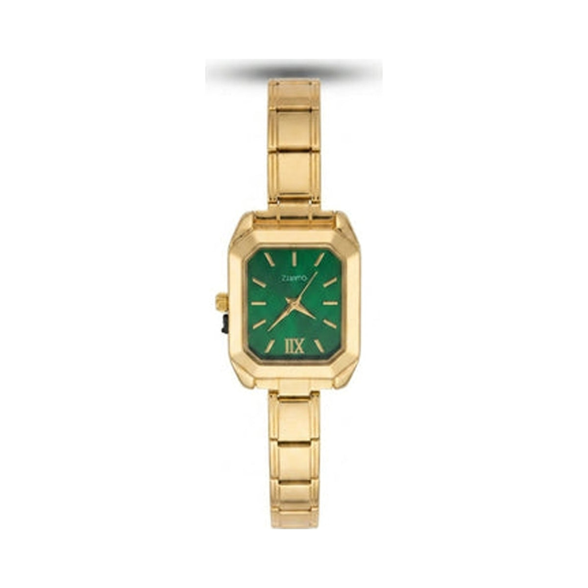 Gold Link Rectangular Emerald Green Dial Italian Watch