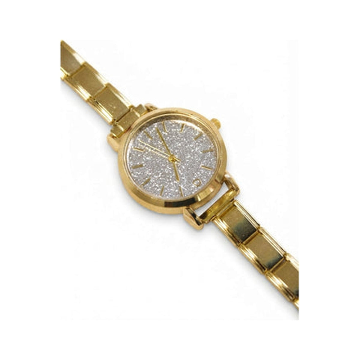 Gold Link Round Silver Glitter Dial Italian Watch