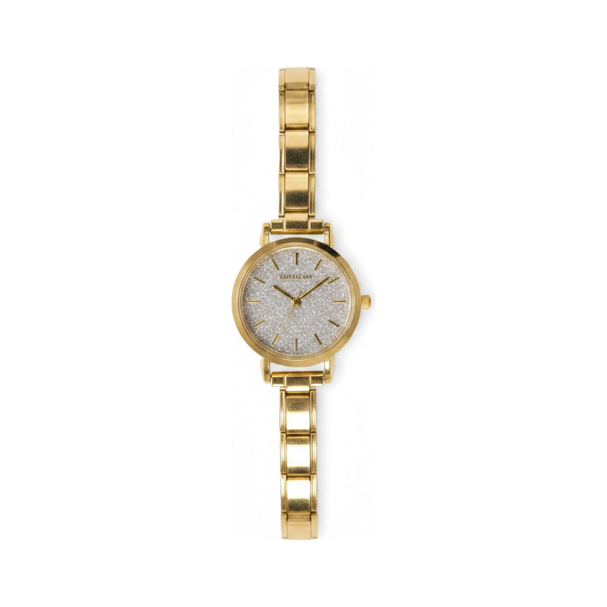 Gold Link Round Silver Glitter Dial Italian Watch