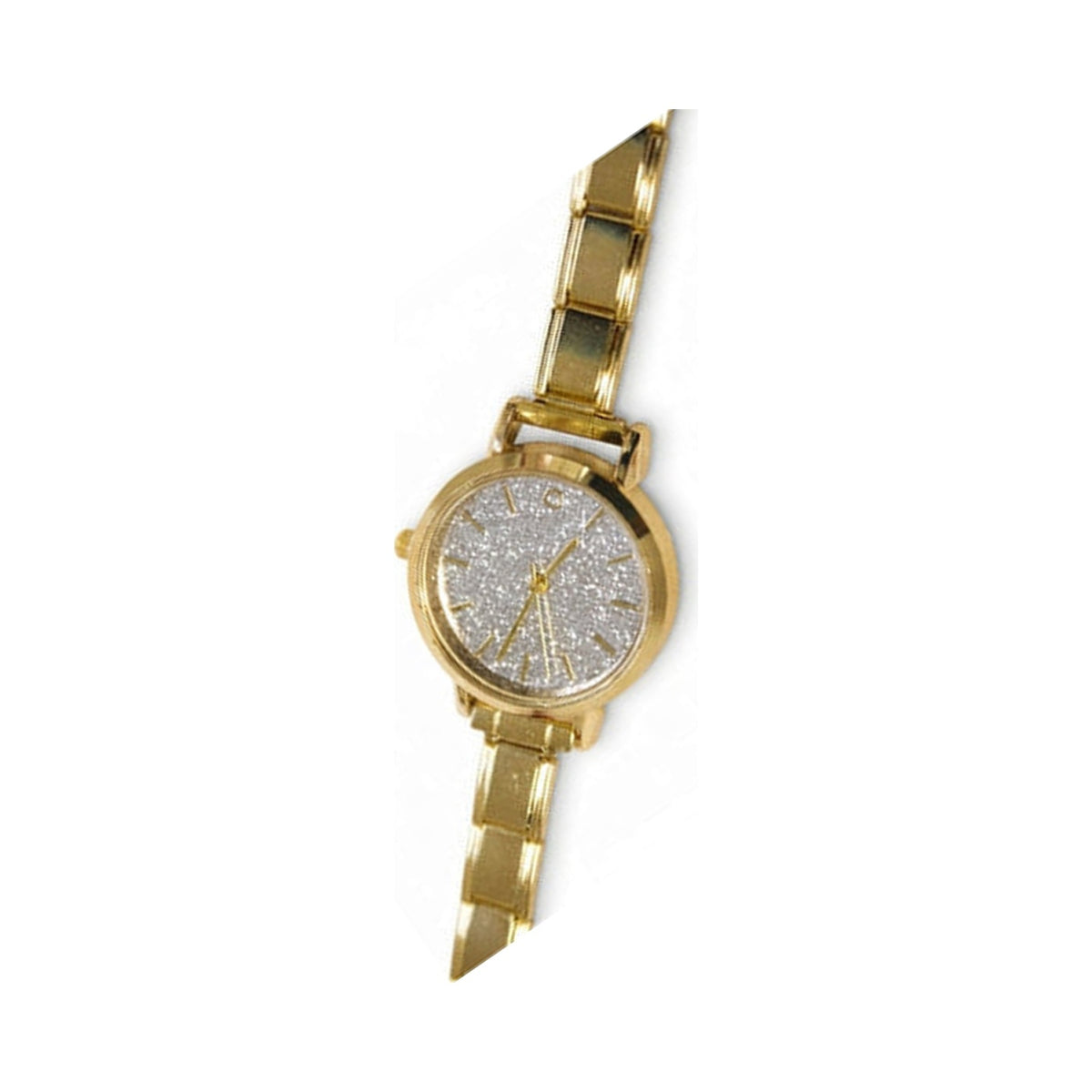 Gold Link Round Silver Glitter Dial Italian Watch