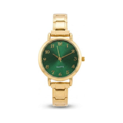 Gold Link Round Green Crystal Marker Italian Watch
