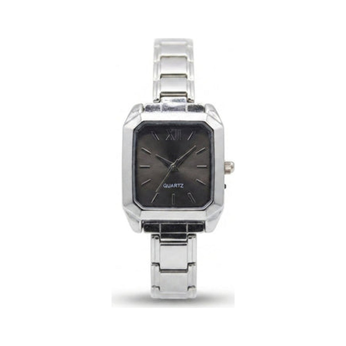 Silver Link Rectangular Charcoal Grey Dial Italian Watch