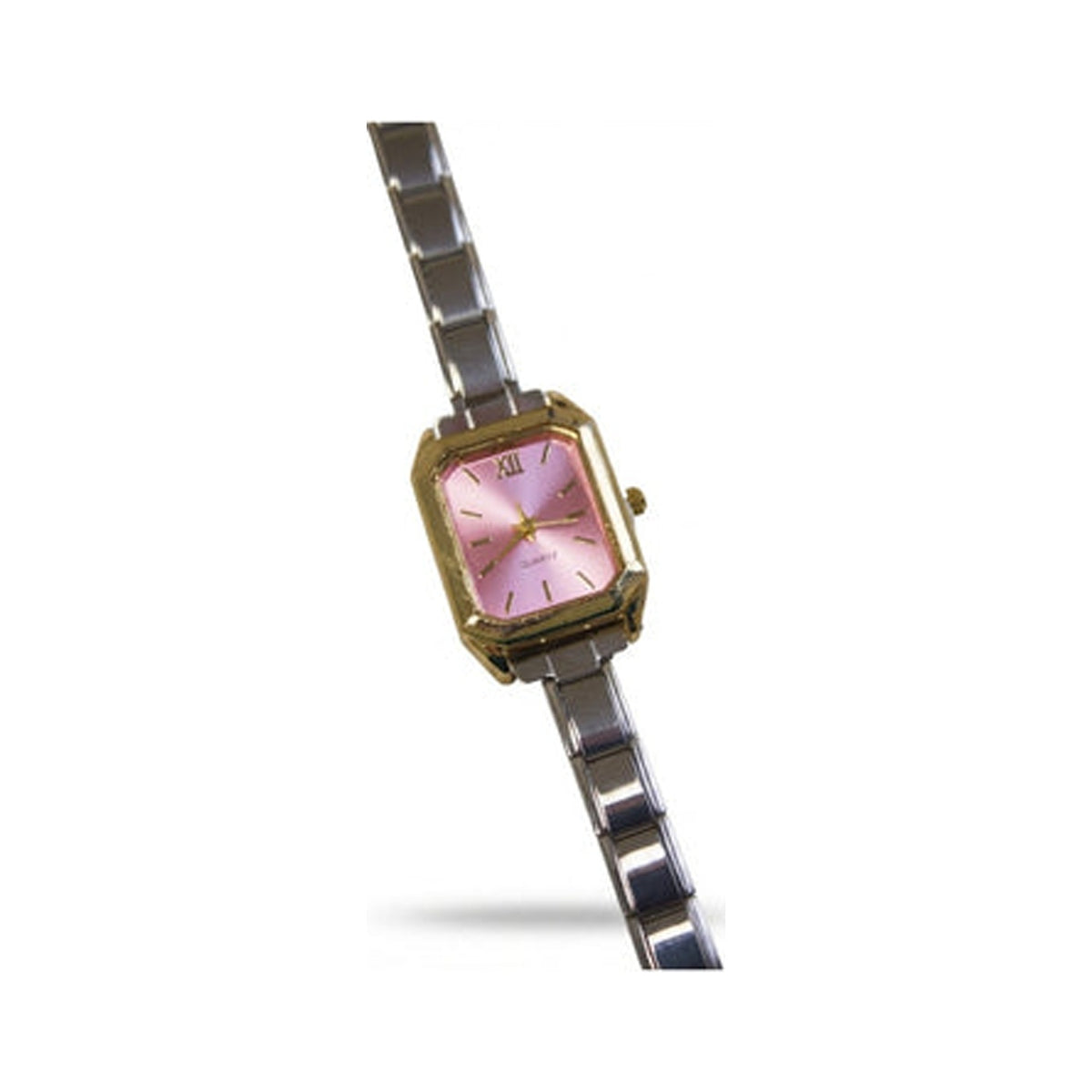 Two Tone Rectangular Pink Dial Italian Watch