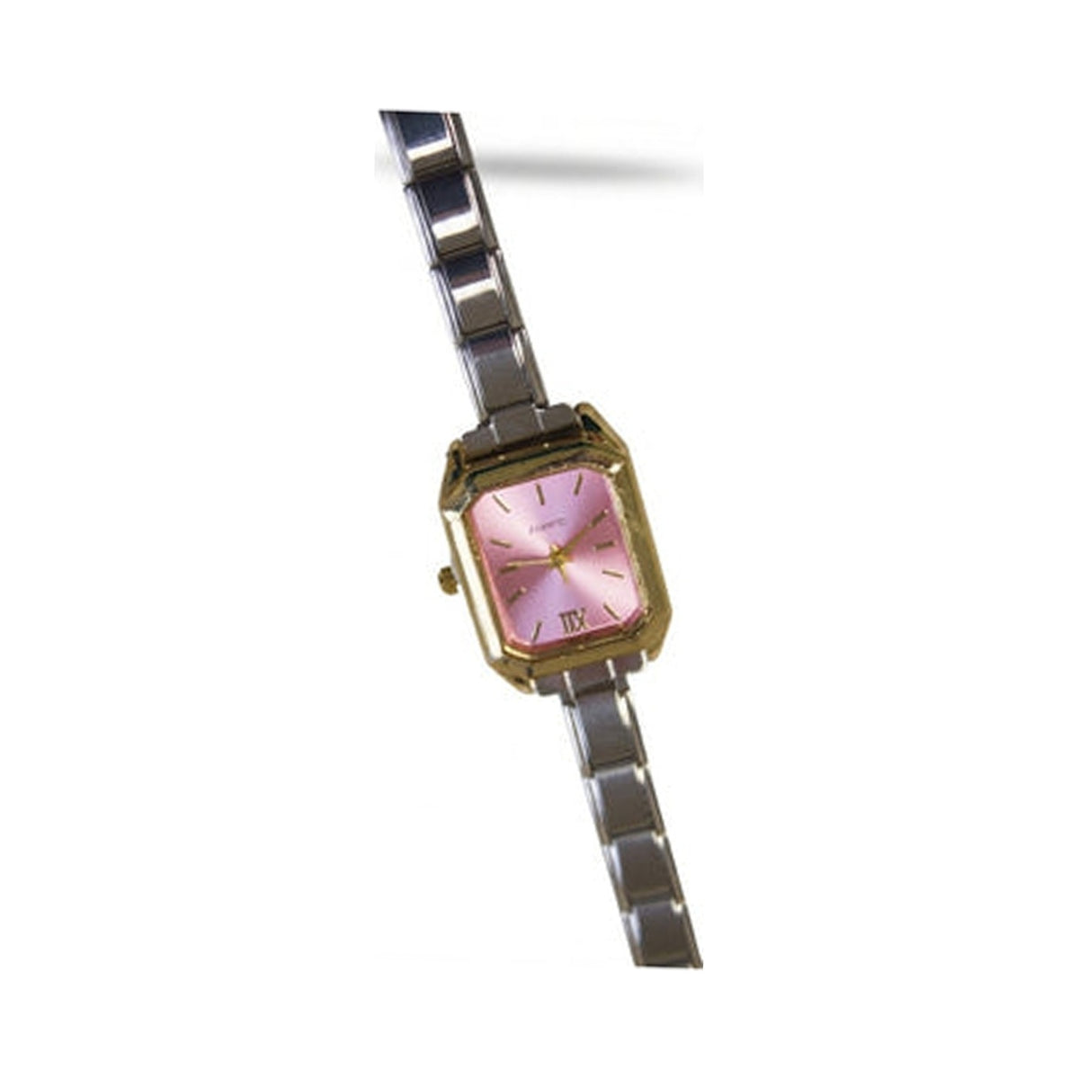Two Tone Rectangular Pink Dial Italian Watch