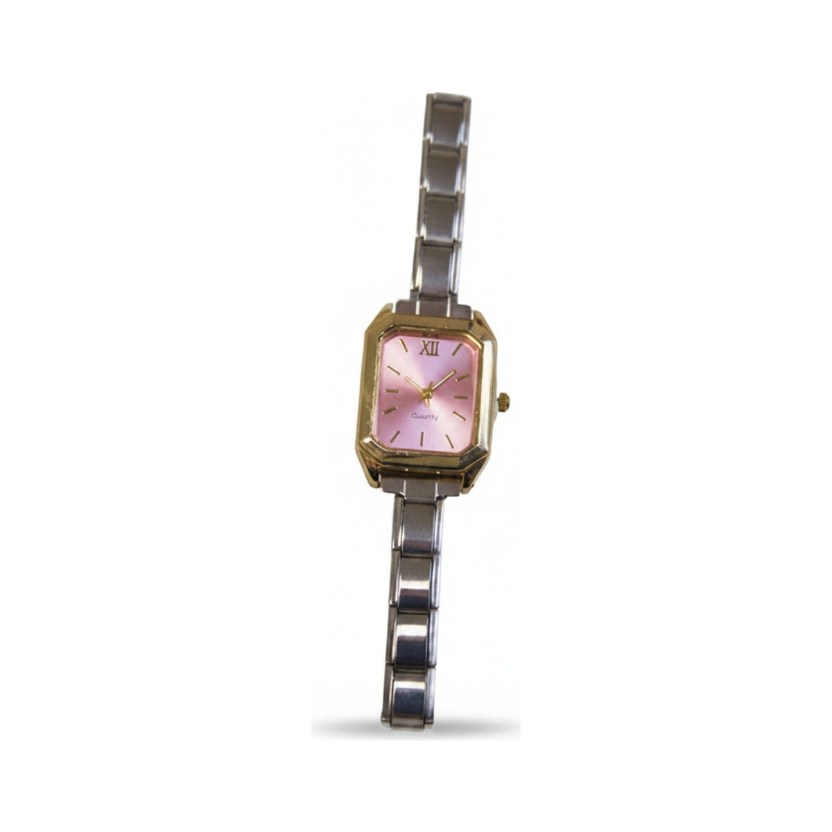 Two Tone Rectangular Pink Dial Italian Watch