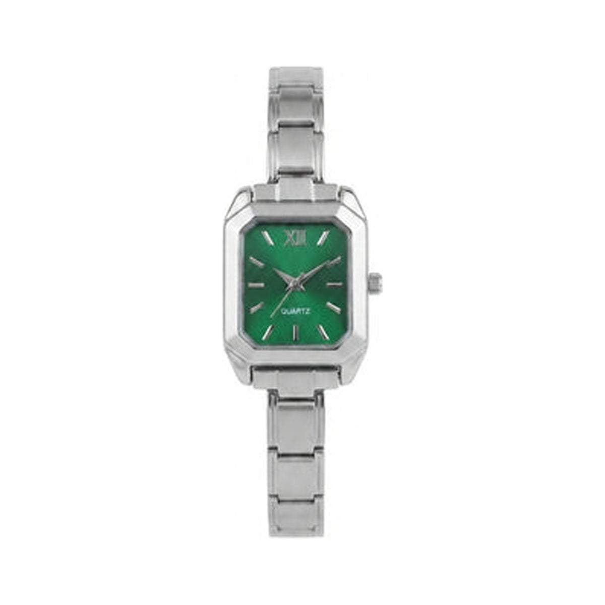 Silver Link Rectangular Emerald Green Dial Italian Watch