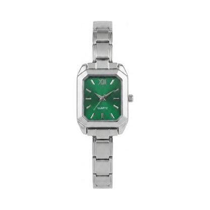 Silver Link Rectangular Emerald Green Dial Italian Watch